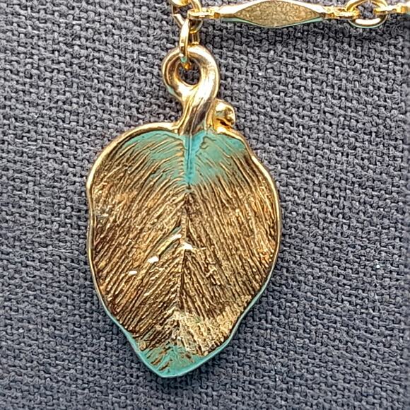 Vintage Dangling Leaves Long Chain Necklace, 29", 1960s Jewelry - Picture 4 of 15